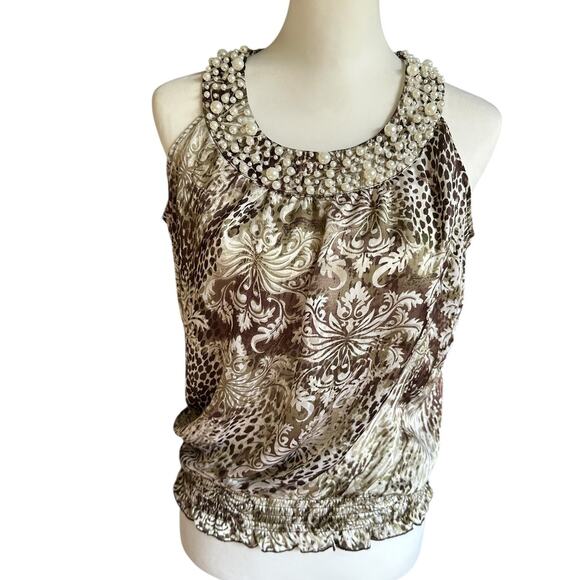 Signature by Larry Levine Sleeveless top Brown White Medium - Picture 1 of 5